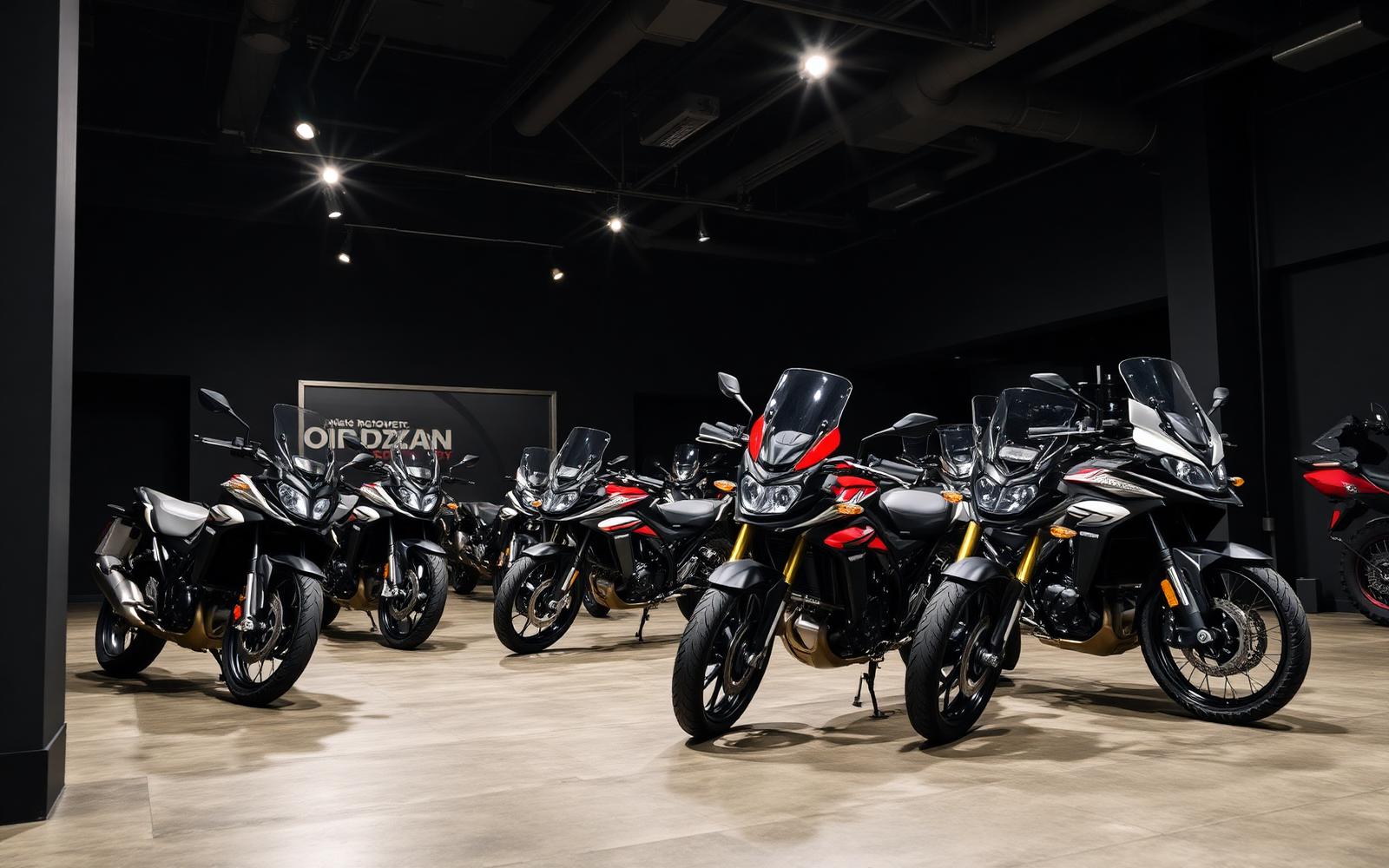 Motorcycles lined up inside the Major Motors showroom